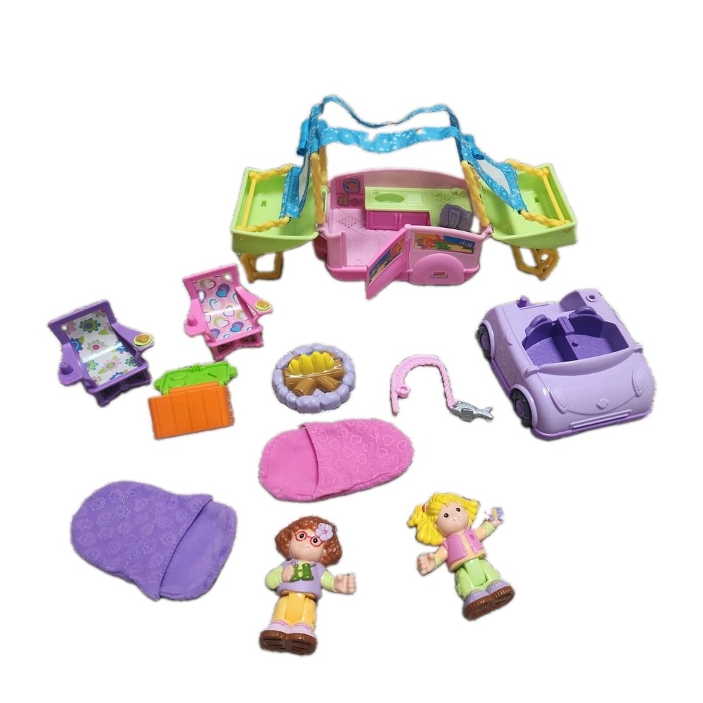 Fisher Price Little People Camping Set Camper Car Figures Bonfire chairs lot